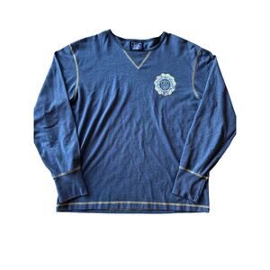 Vintage Structure USA Made Heather Blue Yellow Stitched L Long Sleeve Thermal